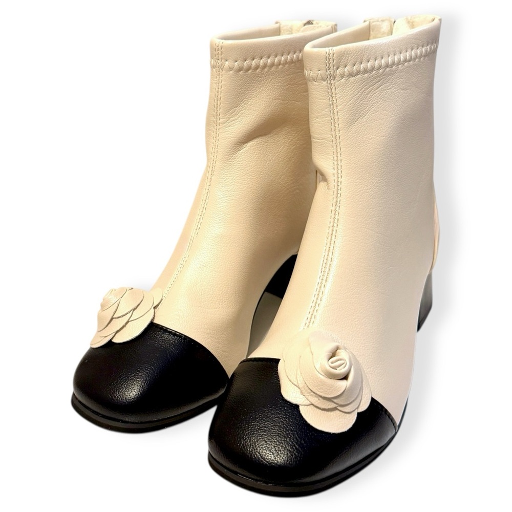 Flower Flourish Two Tone Ankle Boots Camellia Flower Size 39 New - Picture 2 of 9